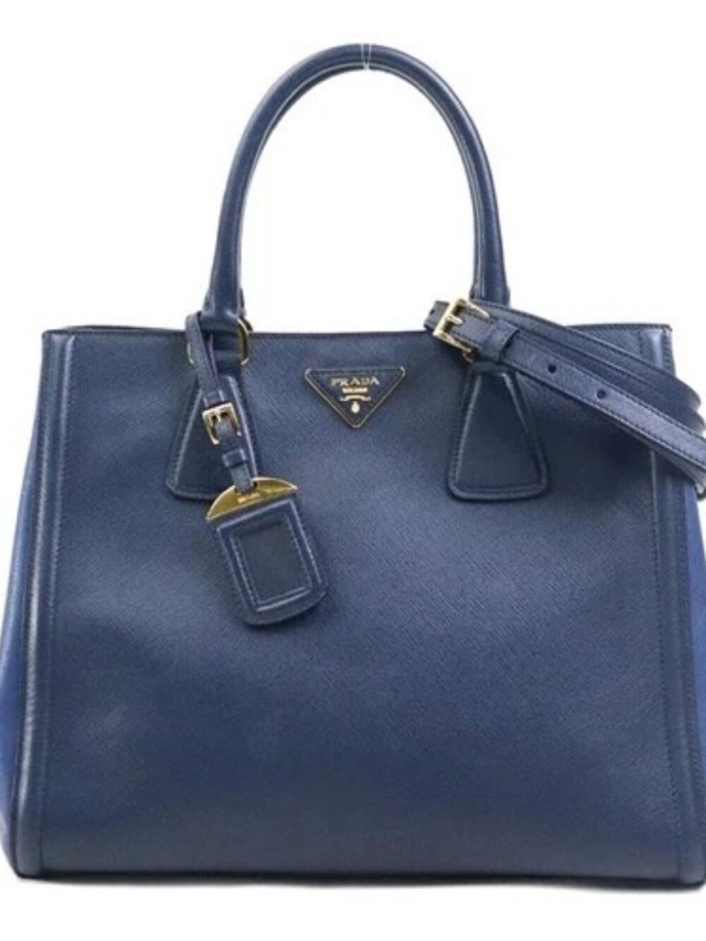 Auth PRADA Handbag Shoulder Bag Navy/Dark Blue Leather/Goldtone - e61151a